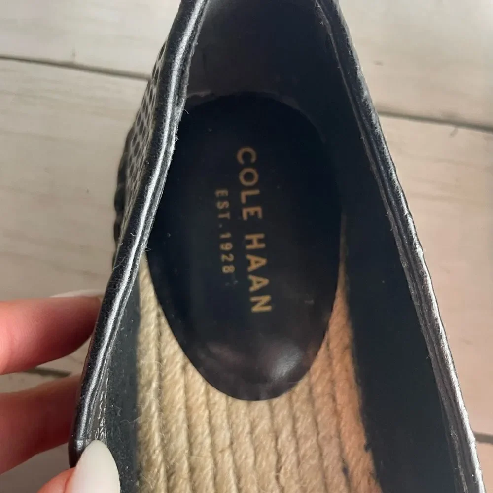 Cole Haan Rielle Perforated Espadrille Slip On Loafer Shoe Faux Patent Leather